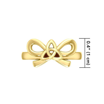 Celtic Trinity Knot on Ribbon 14 K Solid Gold Ring GRI1787 - Jewelry